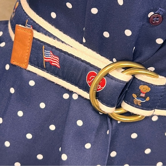 Ralph Lauren Satin Canvas Leather Trim Flag Collegiate Preppy Bear American Belt - Picture 5 of 12